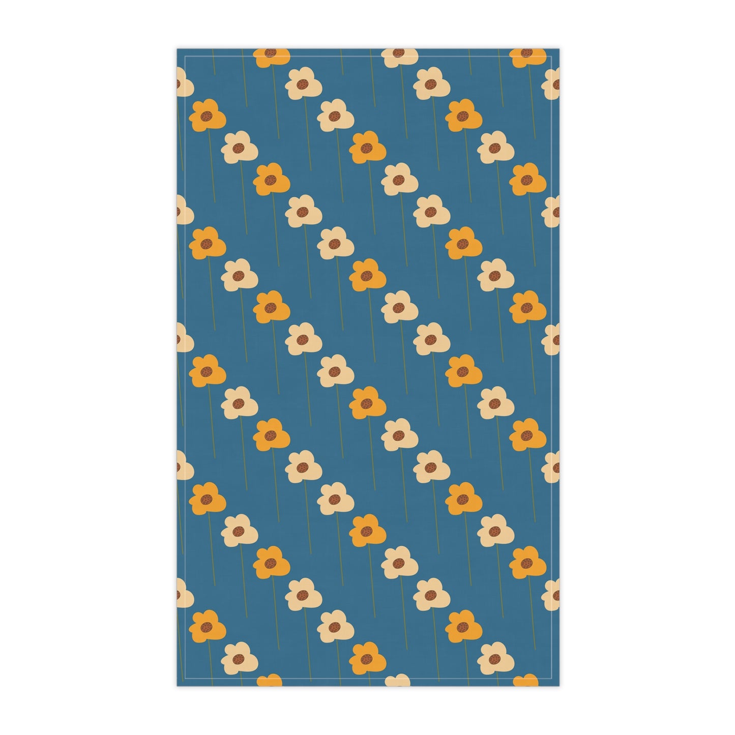 Yellow Wildflowers on Blue Kitchen Towel