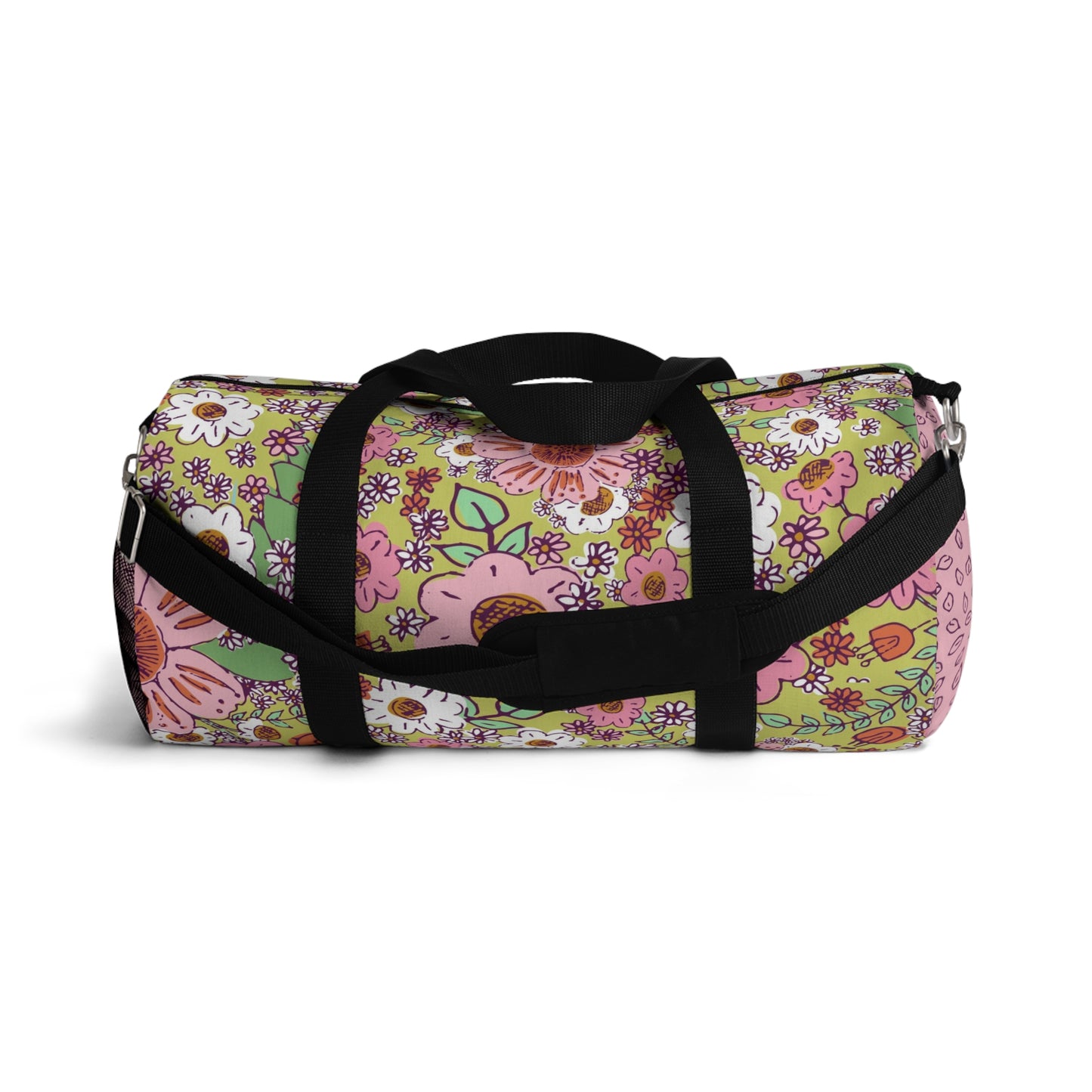 Cheerful Watercolor Flower on Bright Green Duffel Bag