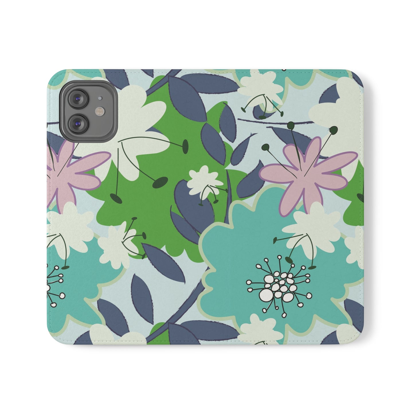 Mid Mod Floral in Blue and Green Flip Cases for iPhone