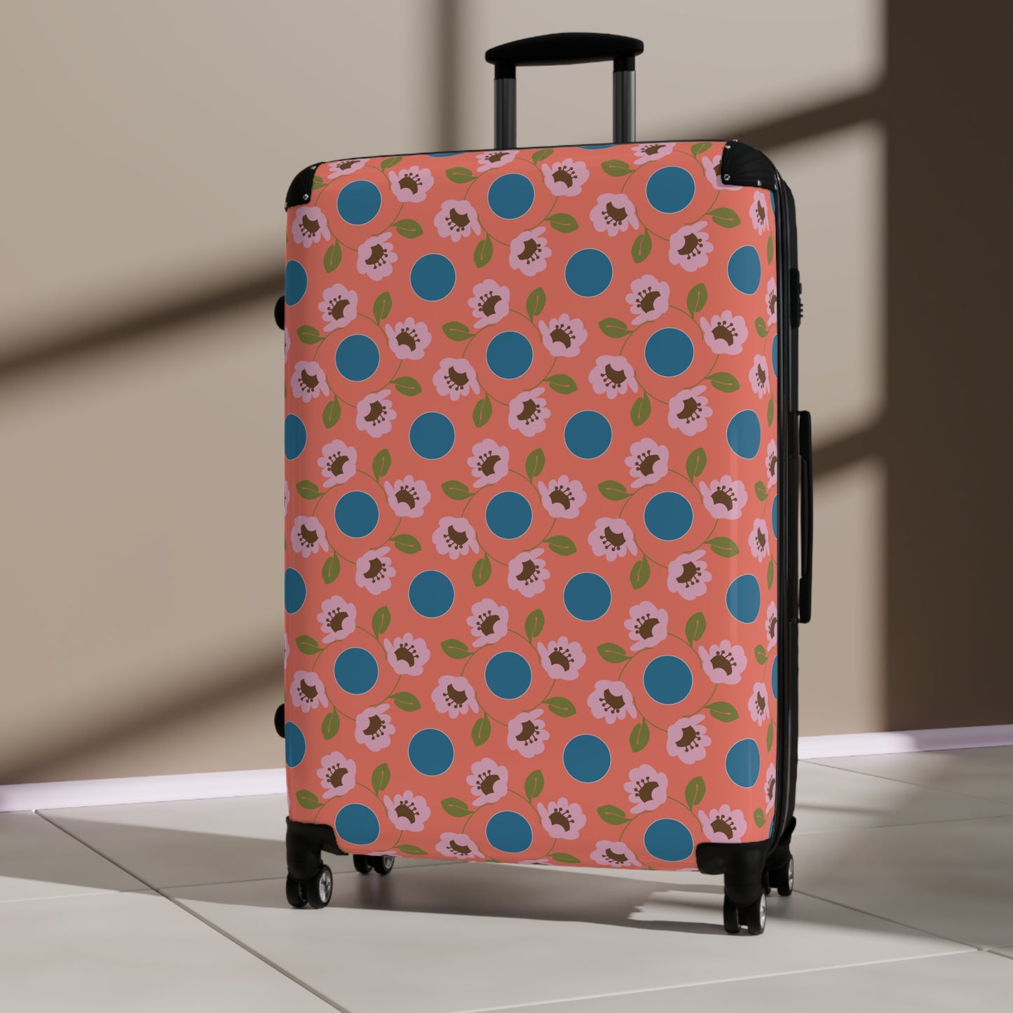 Wildflowers with Dots in Coral and Blue Suitcase