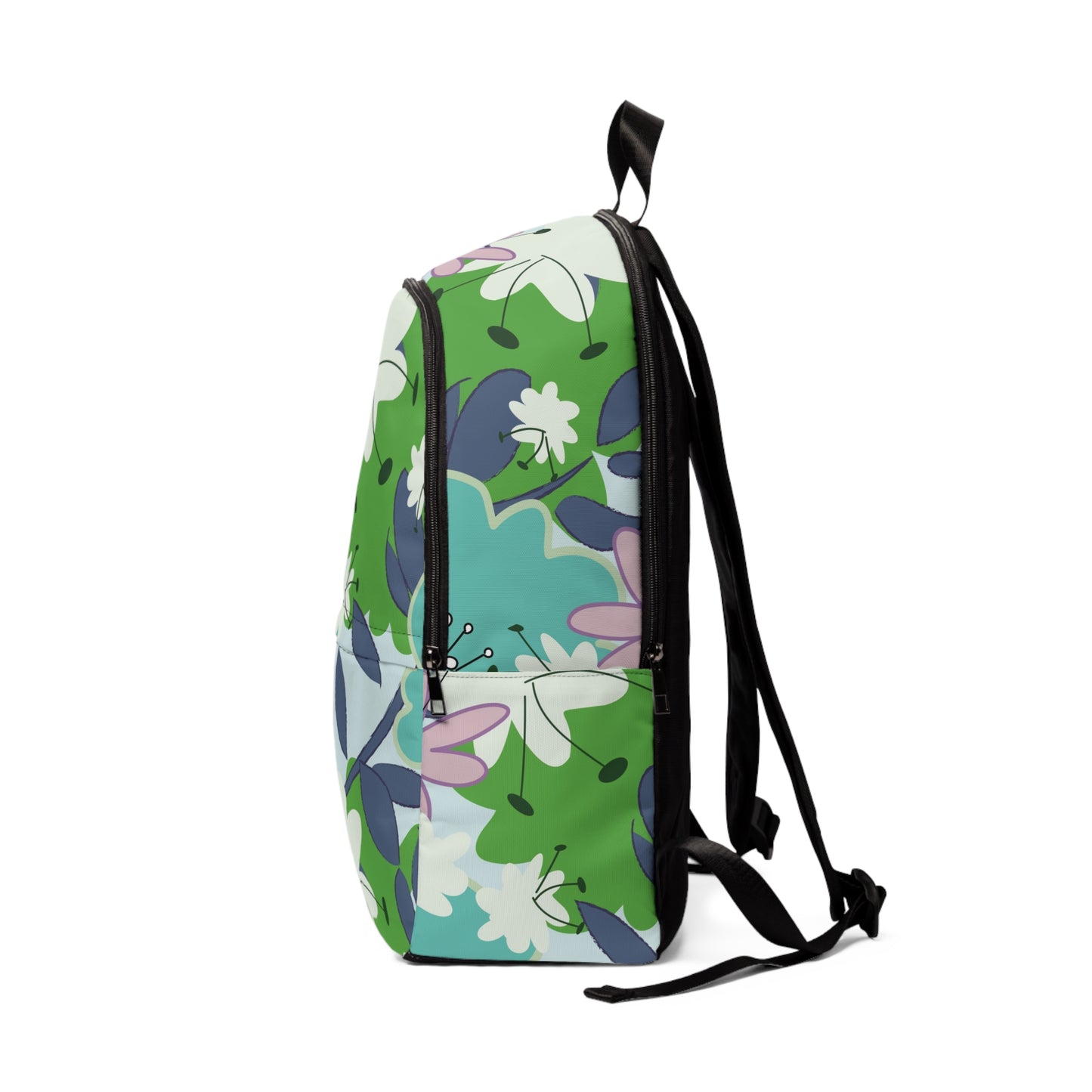 Mid Mod Floral in Blue and Green Fabric Backpack