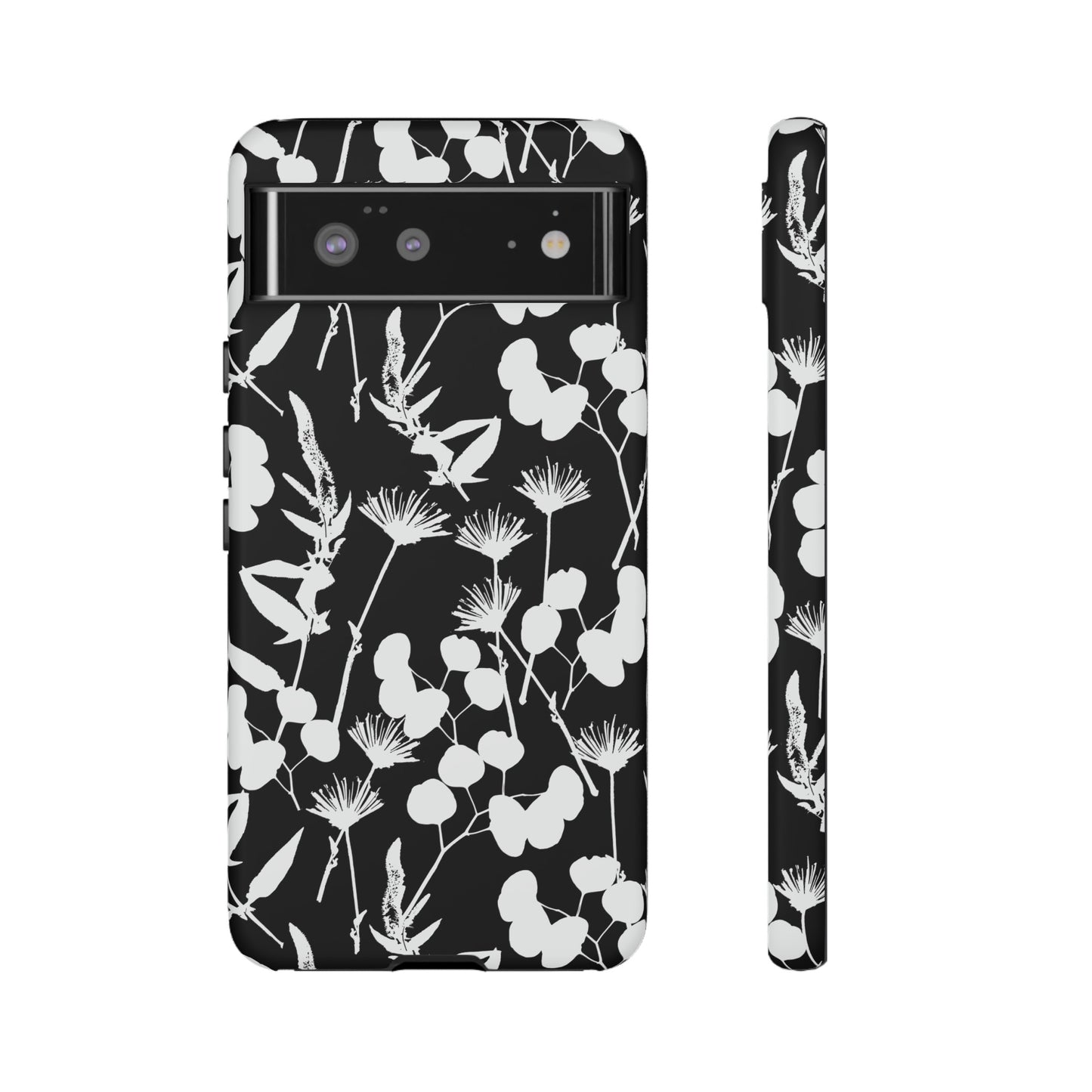 Black and White Floral Tough Cases for Google Pixel