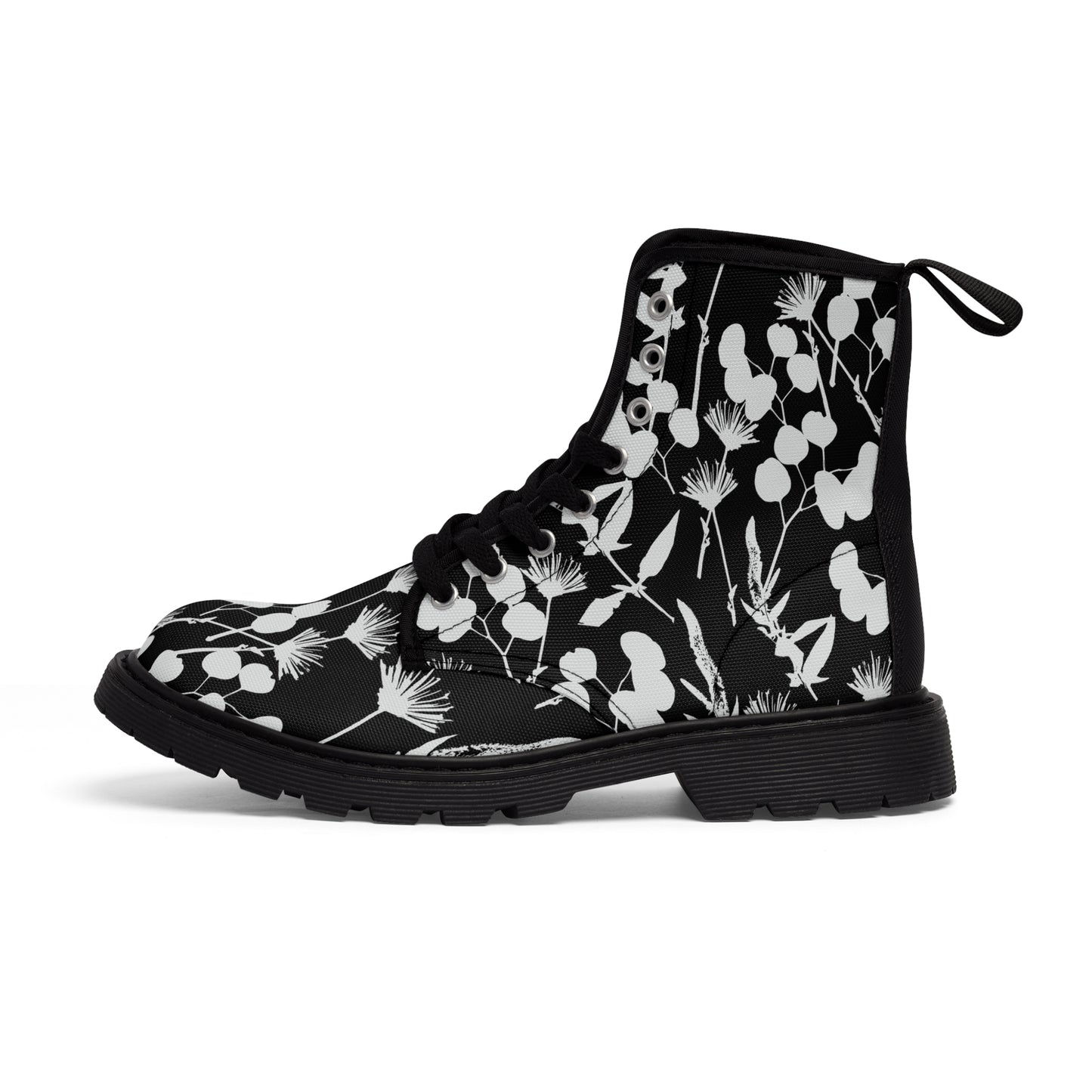 Black and White Floral Women's Canvas Boots