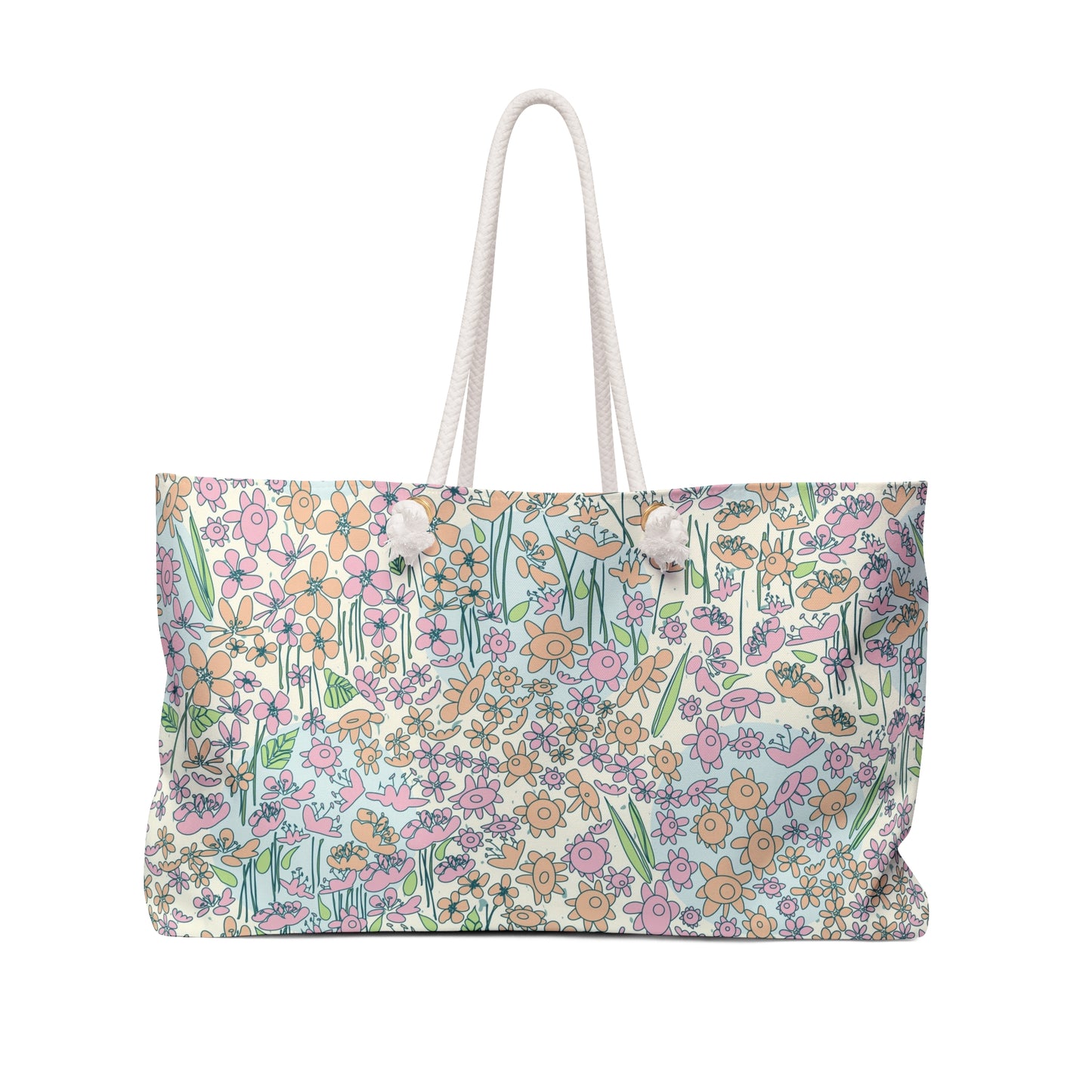 Orange and Pink Flowers on Blue Dot Weekender Bag