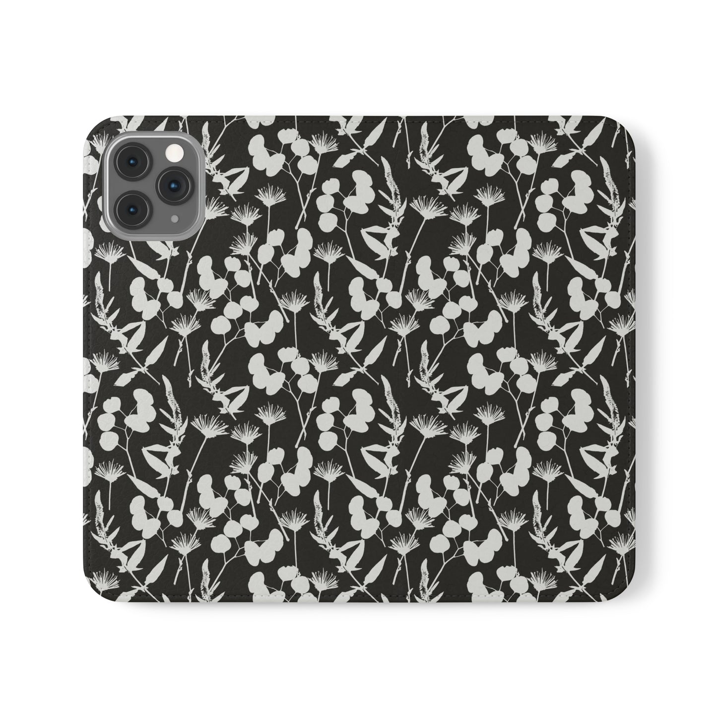 Black and White Floral Flip Cases for iPhone