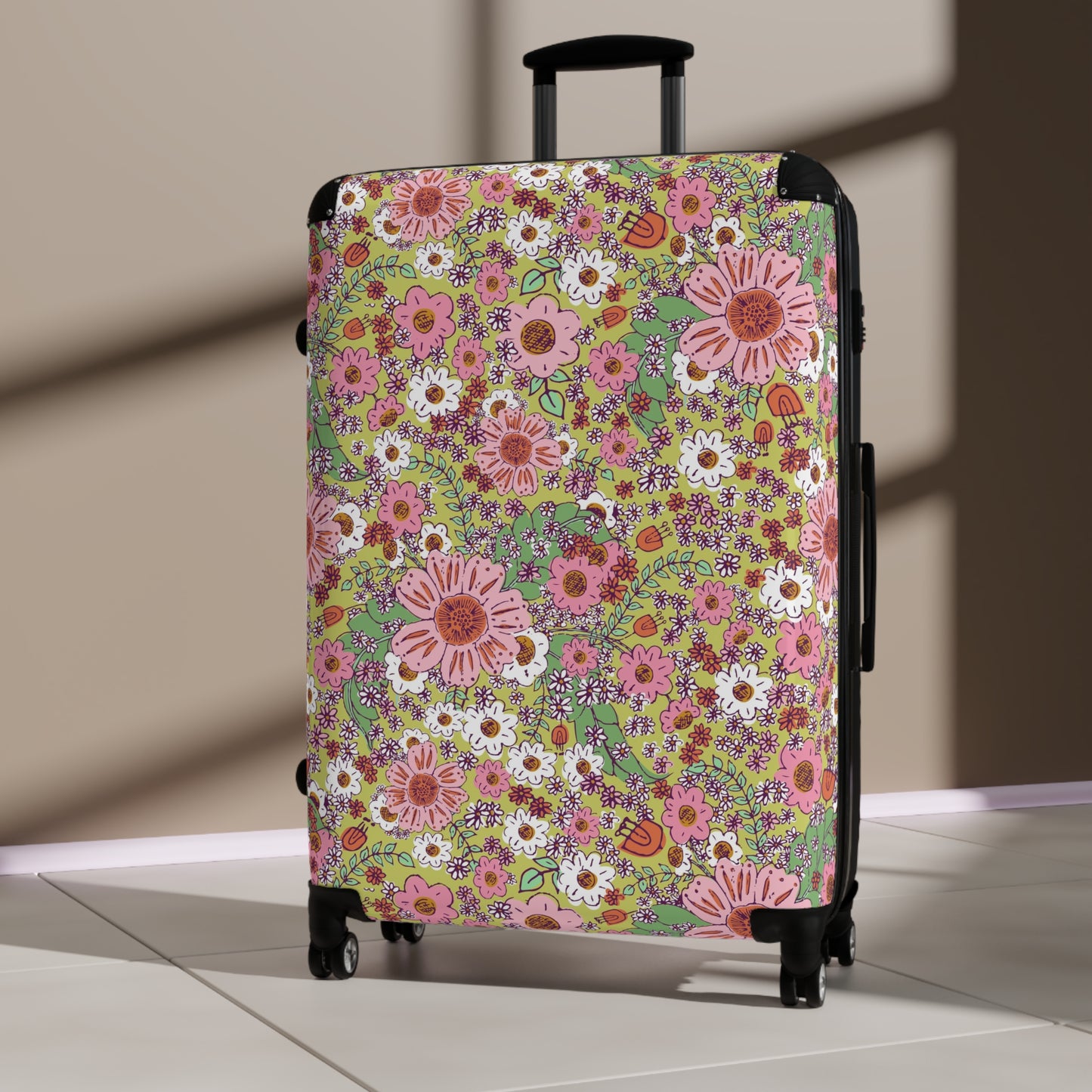 Cheerful Watercolor Flowers on Bright Green Suitcase