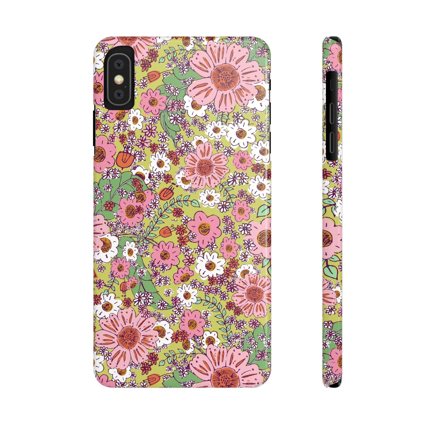 Cheerful Watercolor Flowers on Bright Green Slim Phone Cases