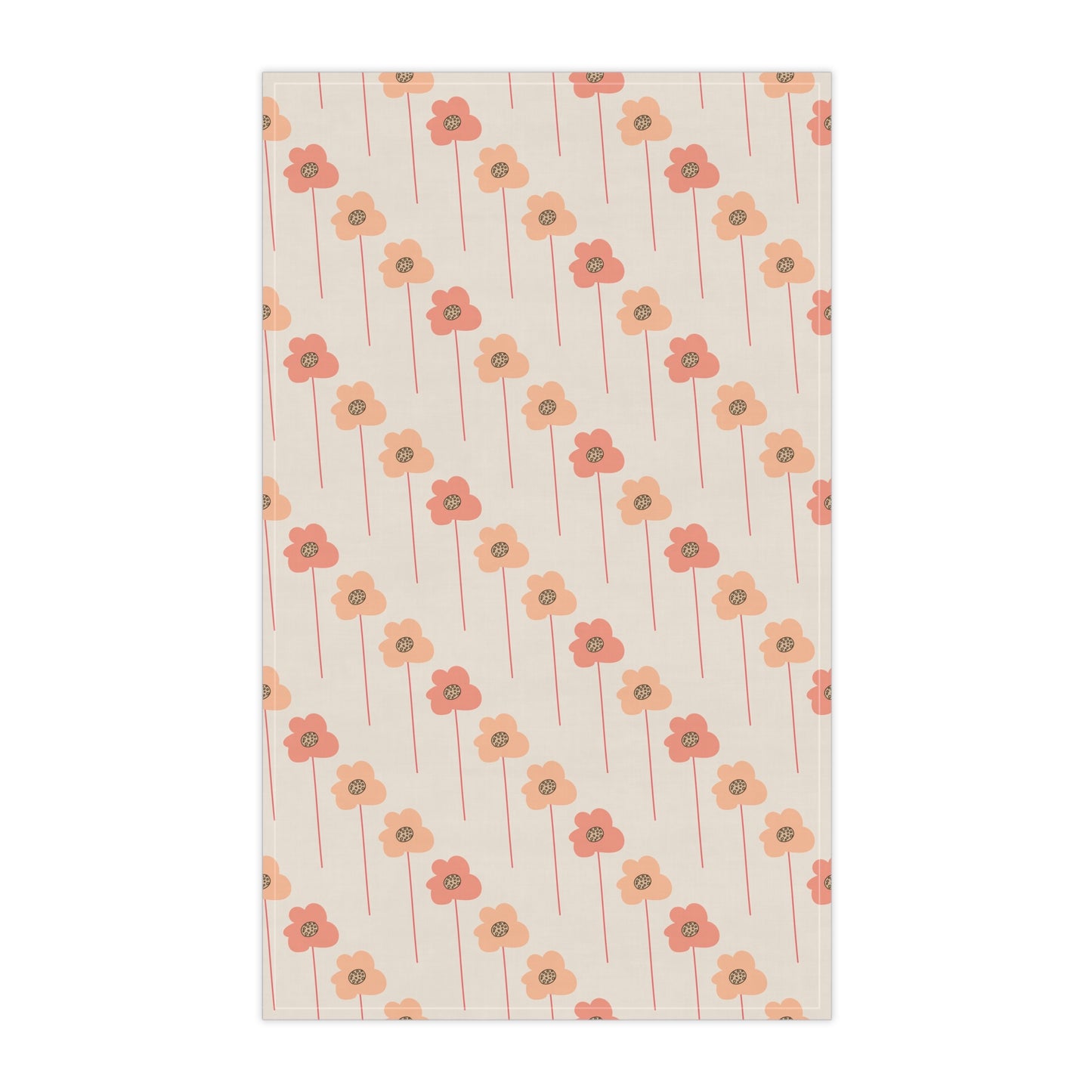 Peach and Coral Wildflowers on Cream Kitchen Towel