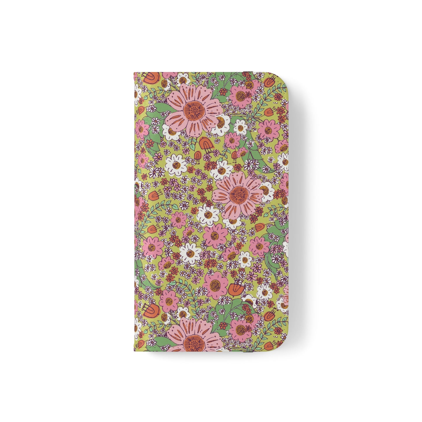 Cheerful Watercolor Flowers on Bright Green Flip Cases for iPhone