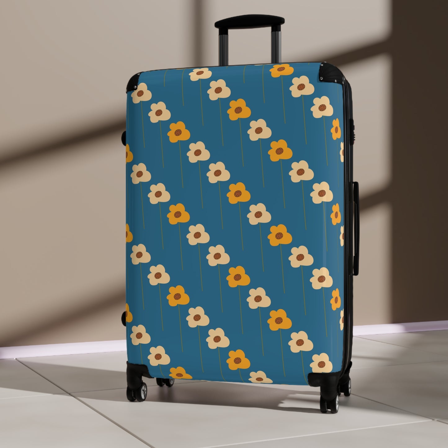 Yellow Wildflowers on Blue Suitcase