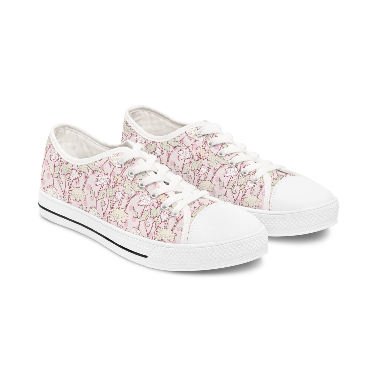 Roses and Dots in Pink Women's Low Top Sneakers