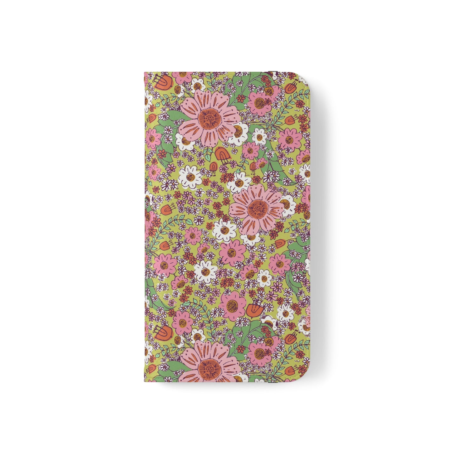 Cheerful Watercolor Flowers on Bright Green Flip Cases for iPhone