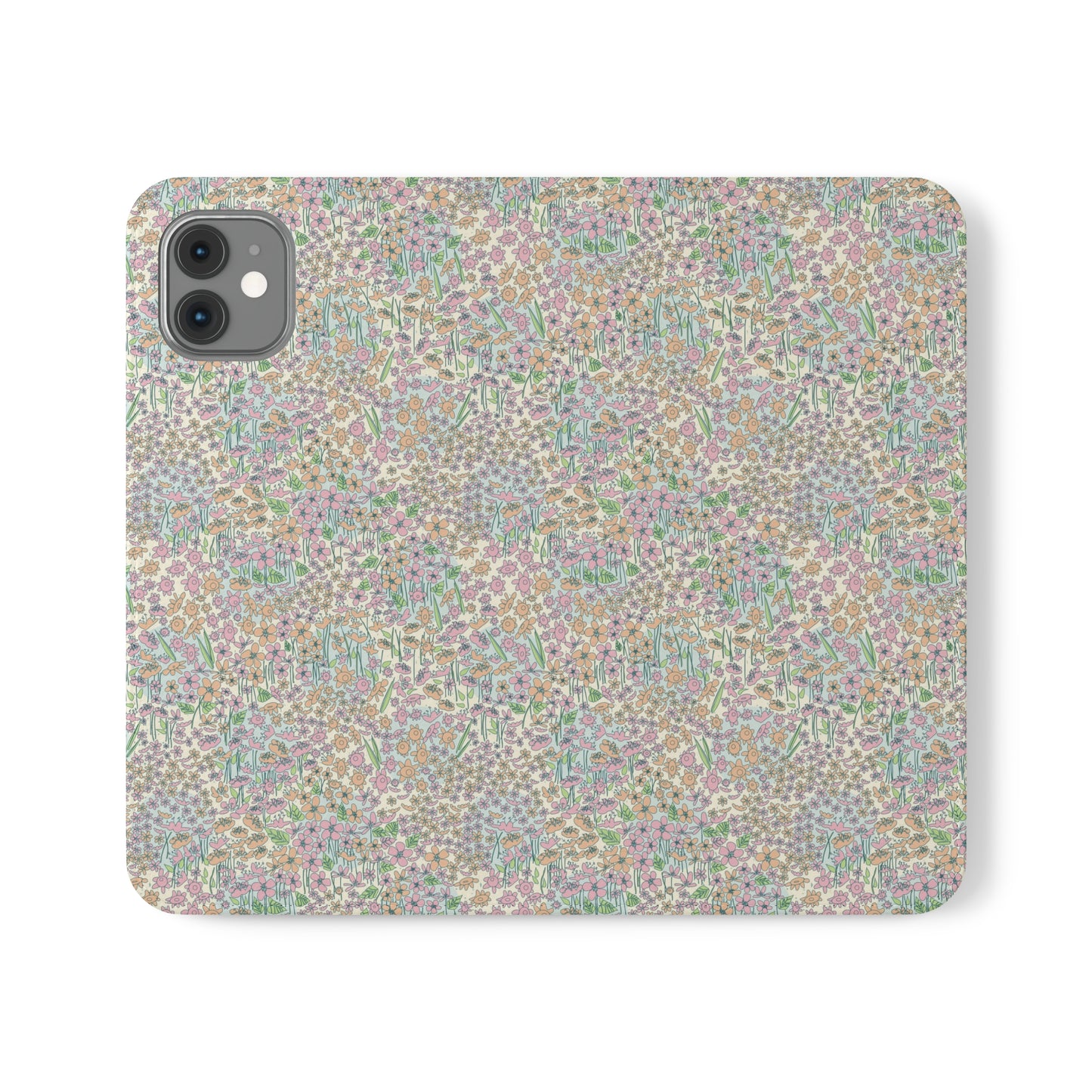 Orange and Pink Flowers on Blue Dot Flip Cases for iPhone