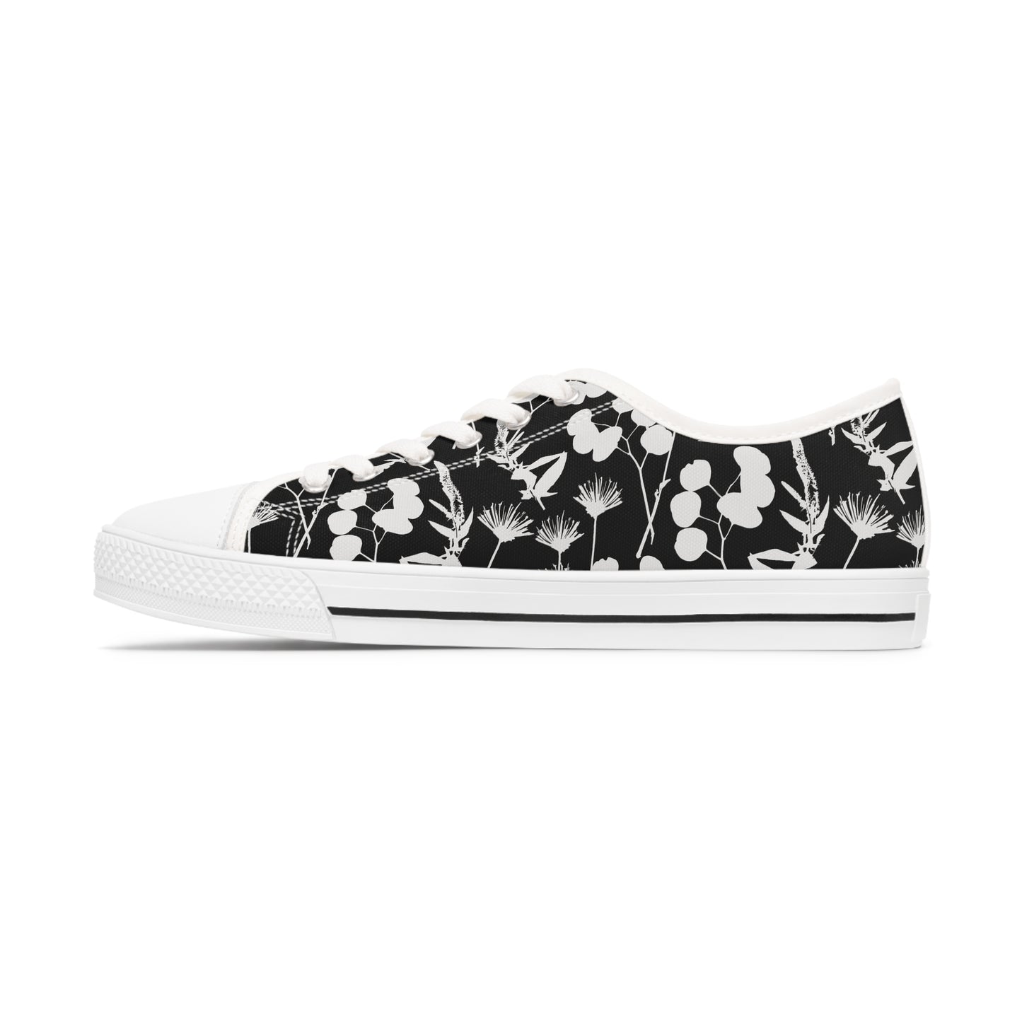 Black and White Floral Women's Low Top Sneakers