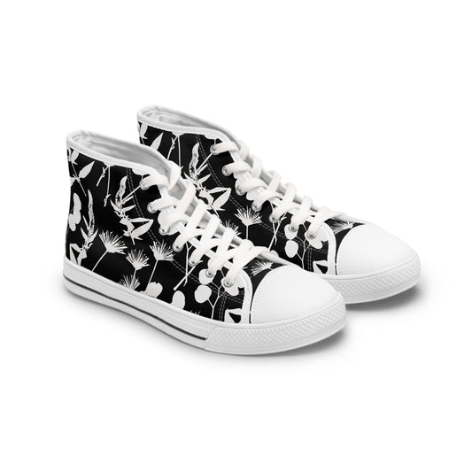 Black and White Floral Women's High Top Sneakers