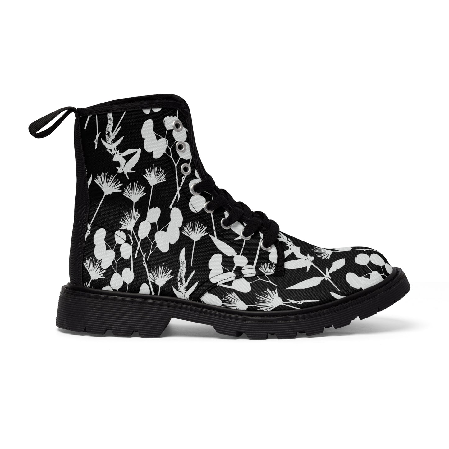 Black and White Floral Women's Canvas Boots