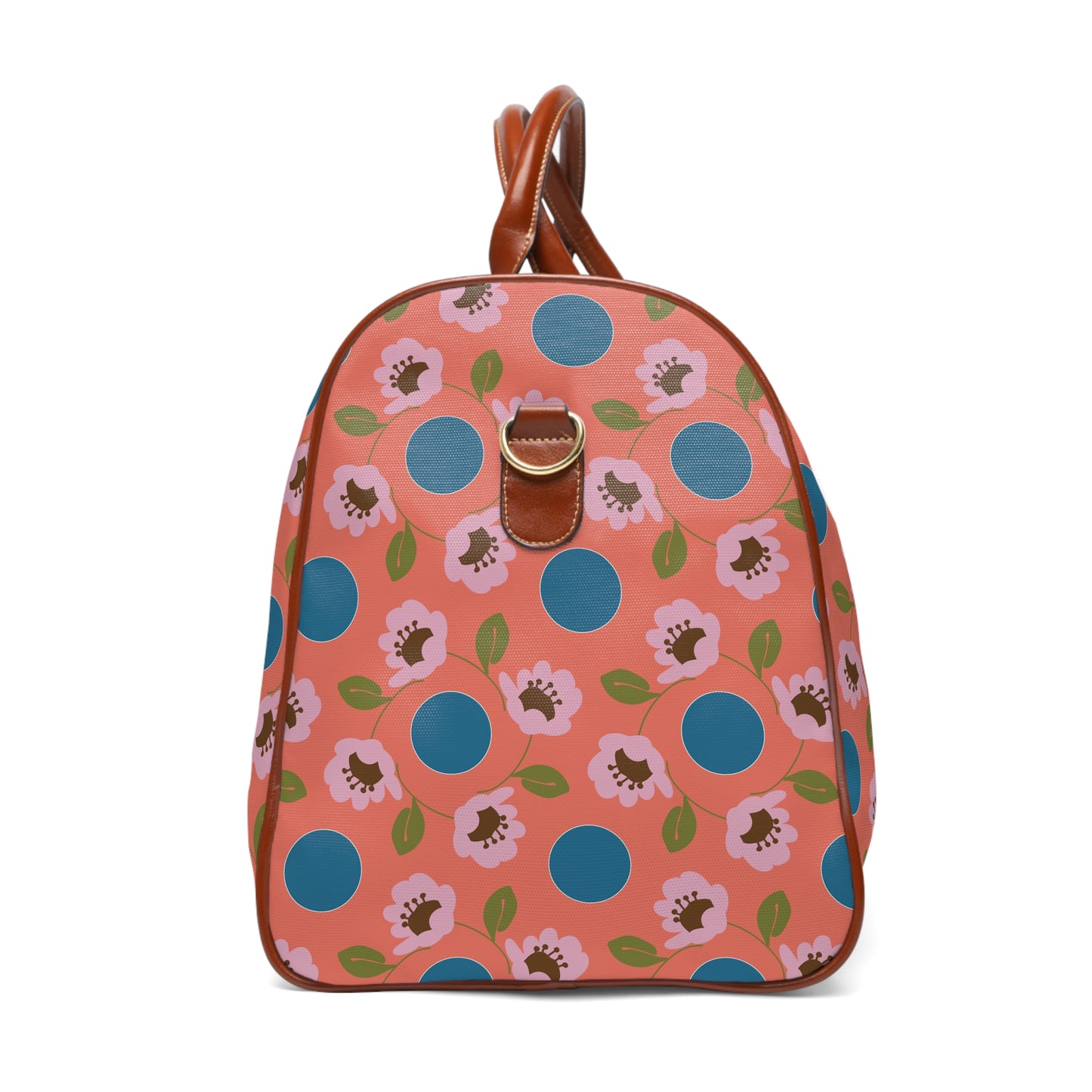 Wildflowers with Dots in Coral and Blue Waterproof Travel Bag