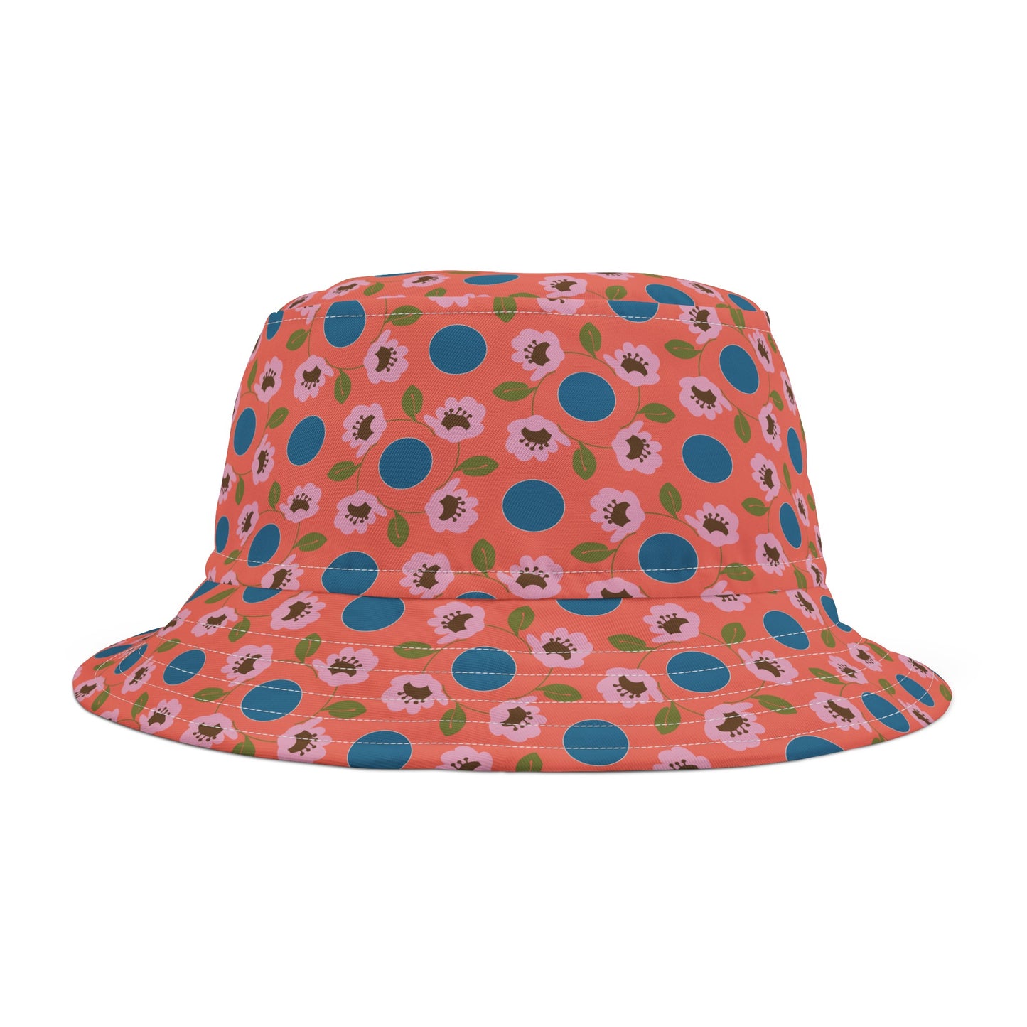 Wildflowers with Dots in Coral and Blue Bucket Hat