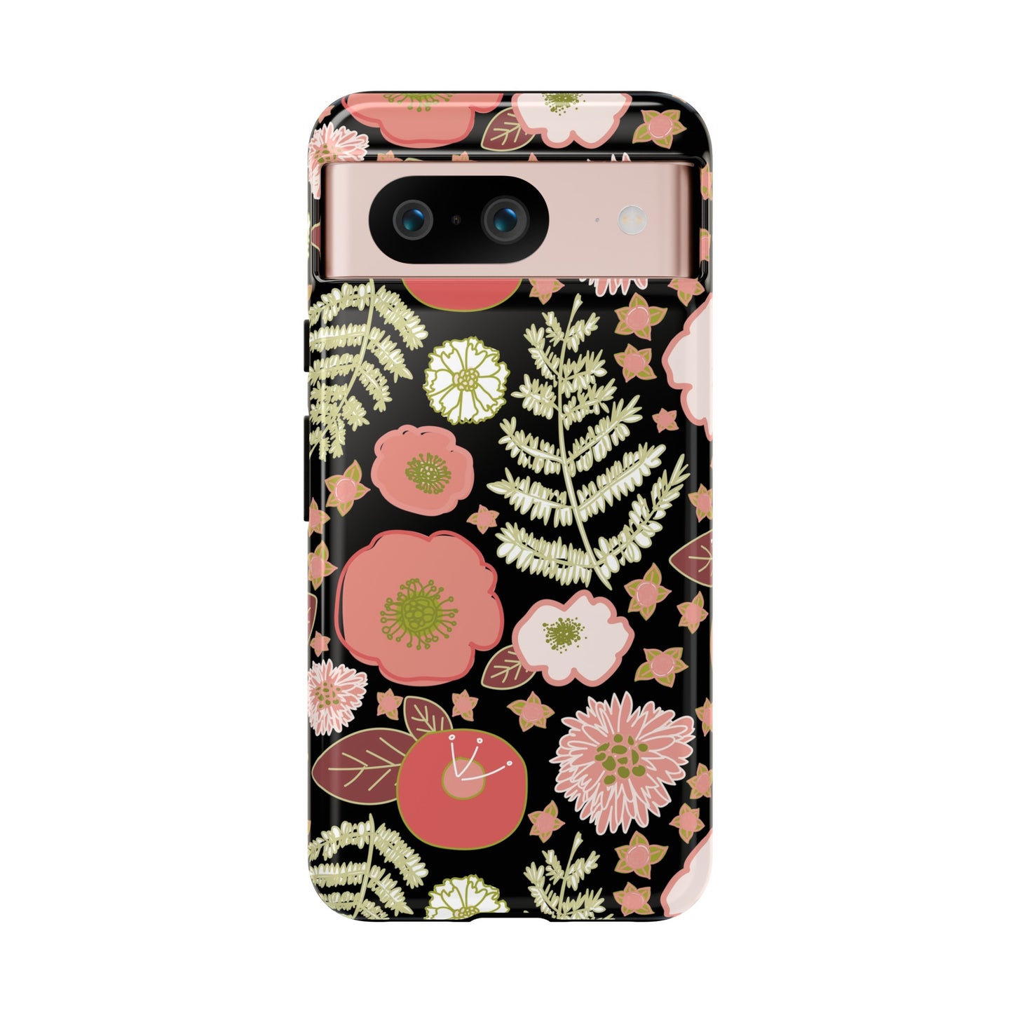 Coral Flowers on Black Tough Cases for Google Pixel