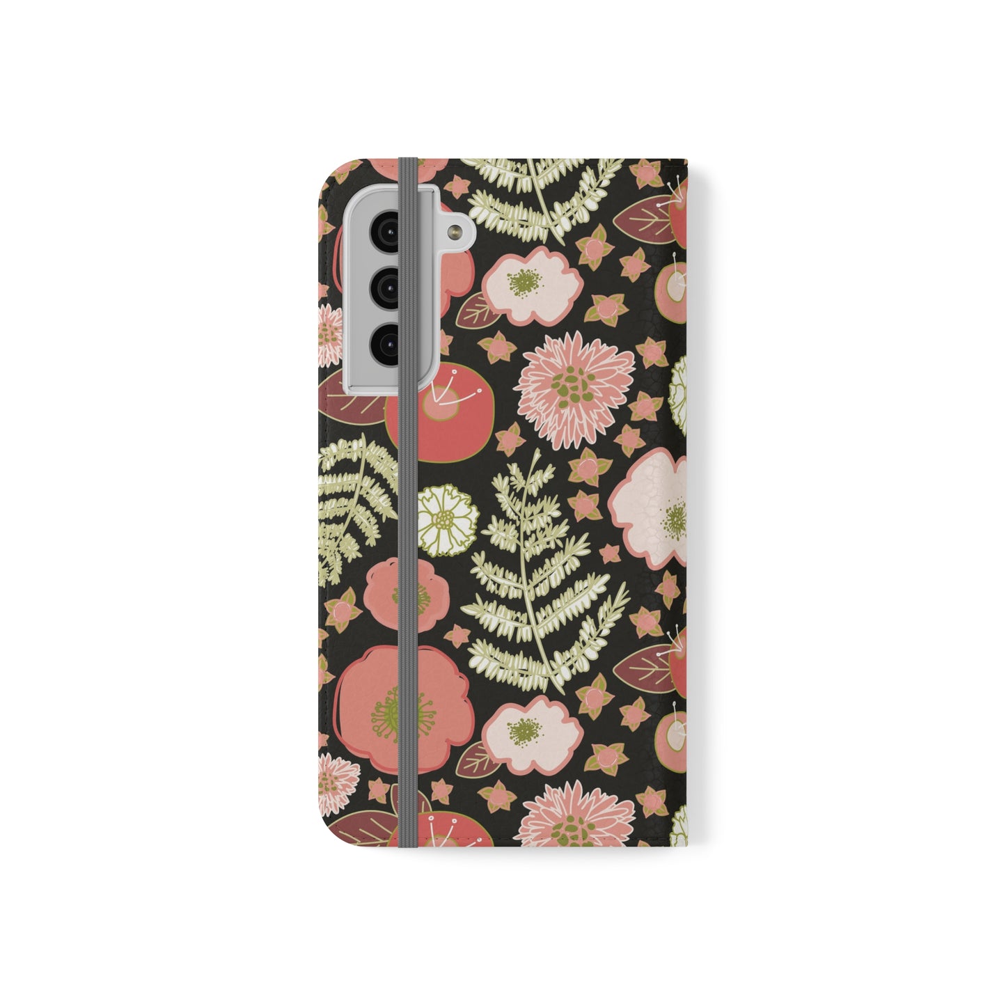 Coral Flowers on Black Flip Cases for Samsung