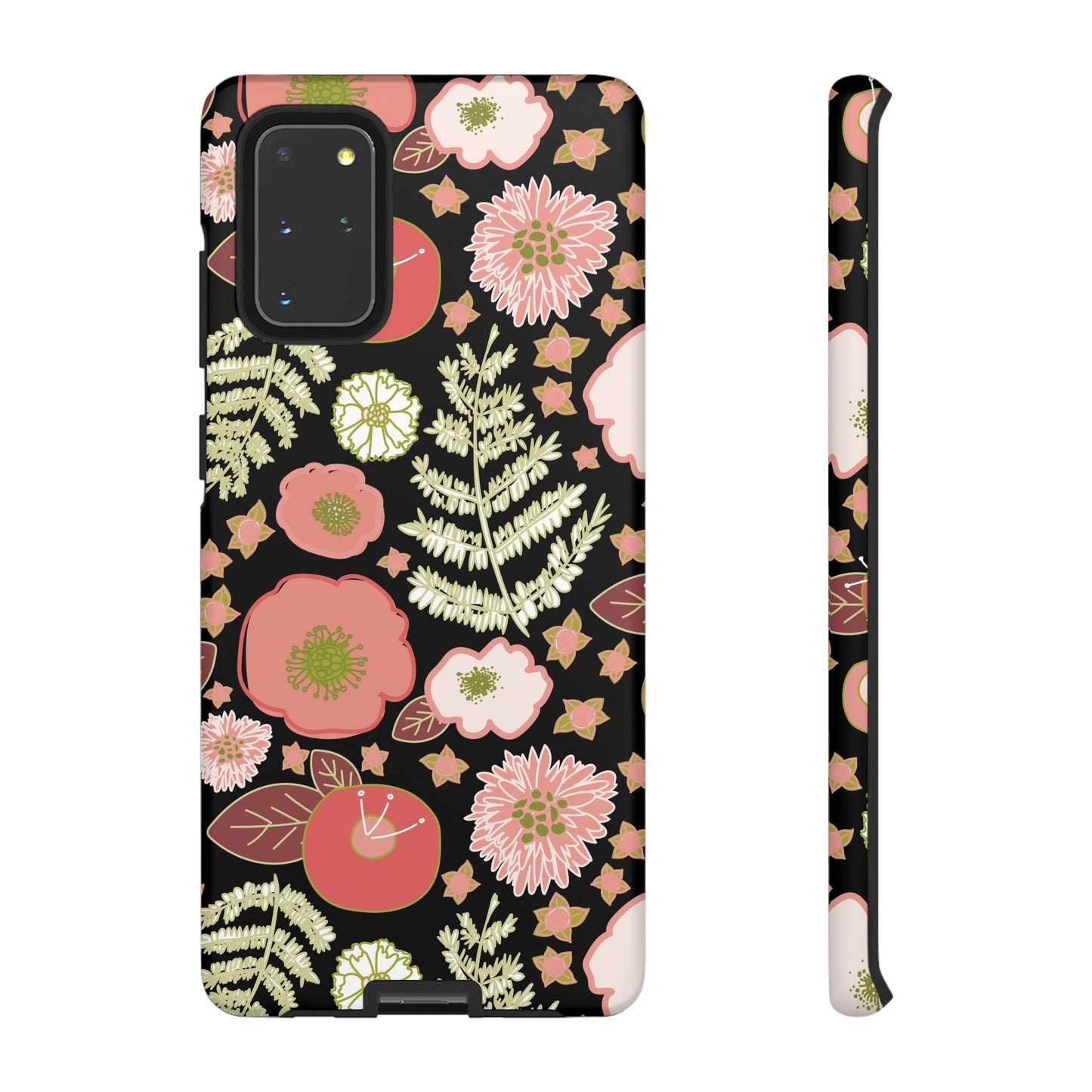 Coral Flowers on Black Tough Cases for Samsung