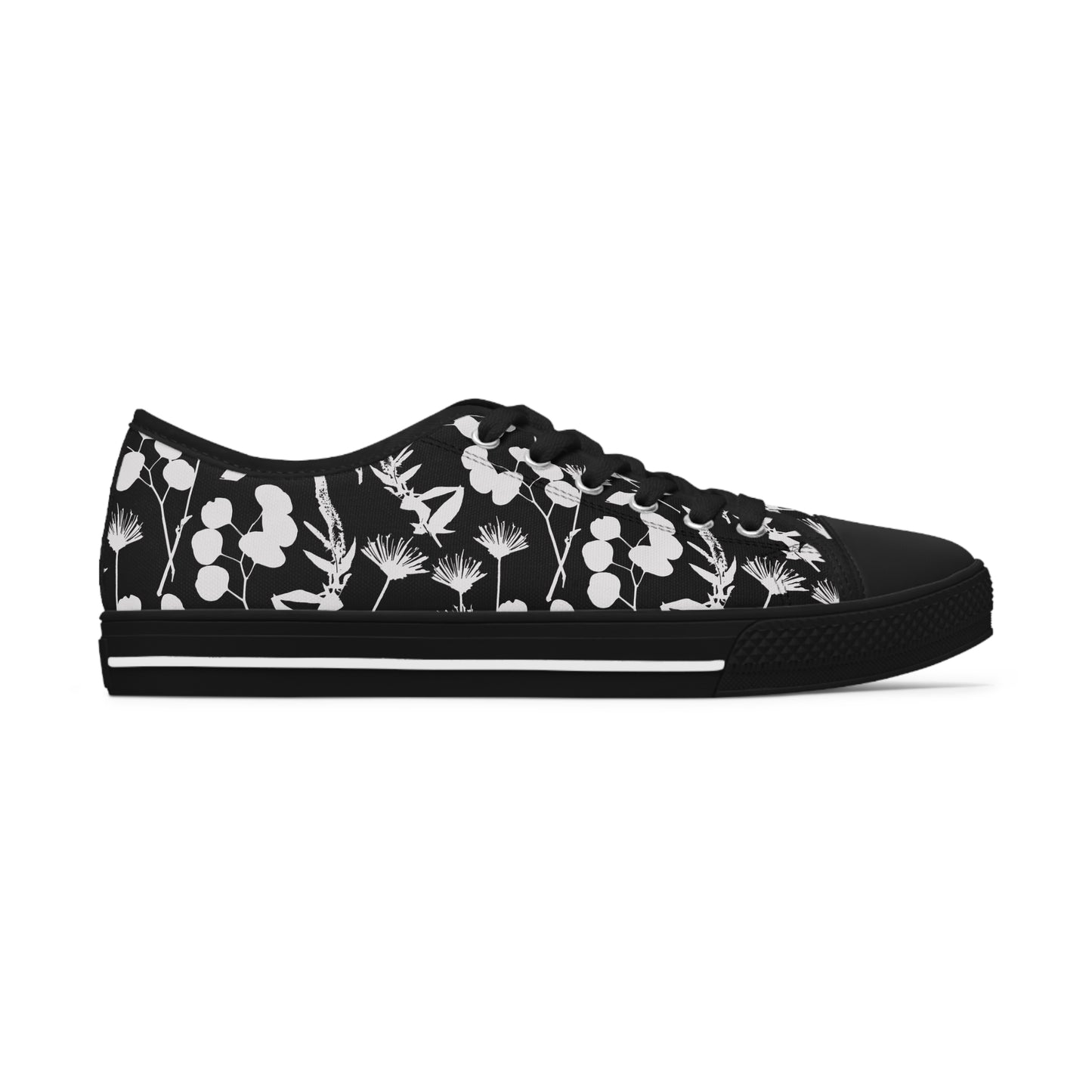 Black and White Floral Women's Low Top Sneakers