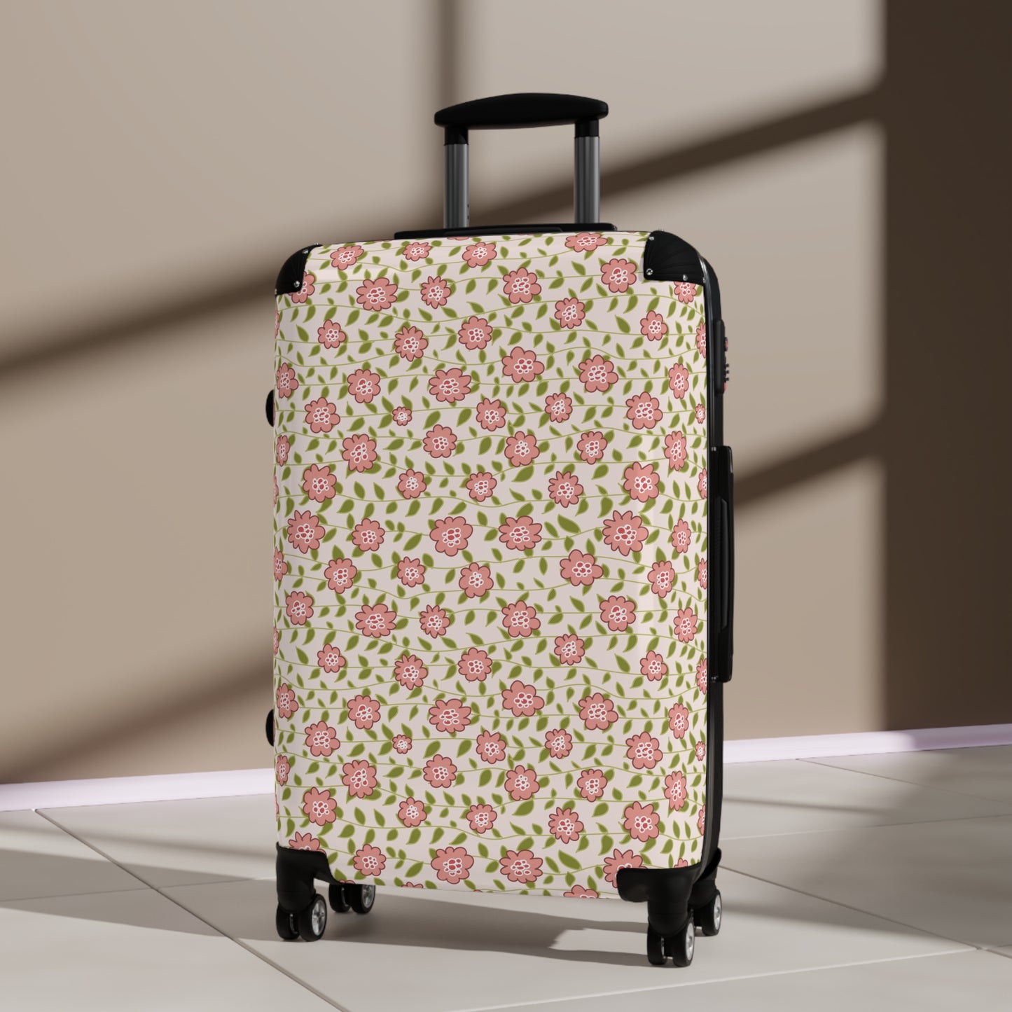 Coral Flowers on Cream Suitcase