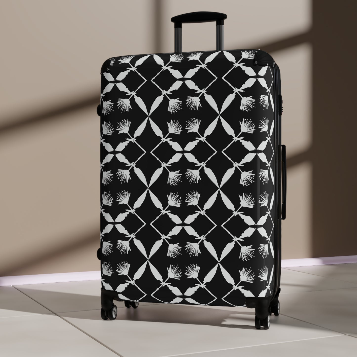 Black and White Floral Suitcase