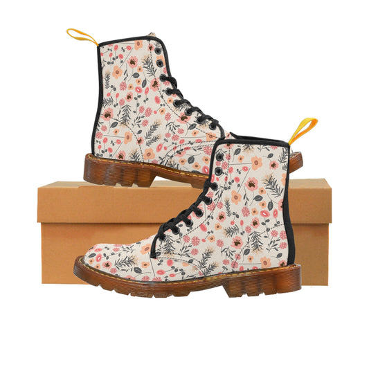 Peach and Cream Wildflowers Women's Canvas Boots