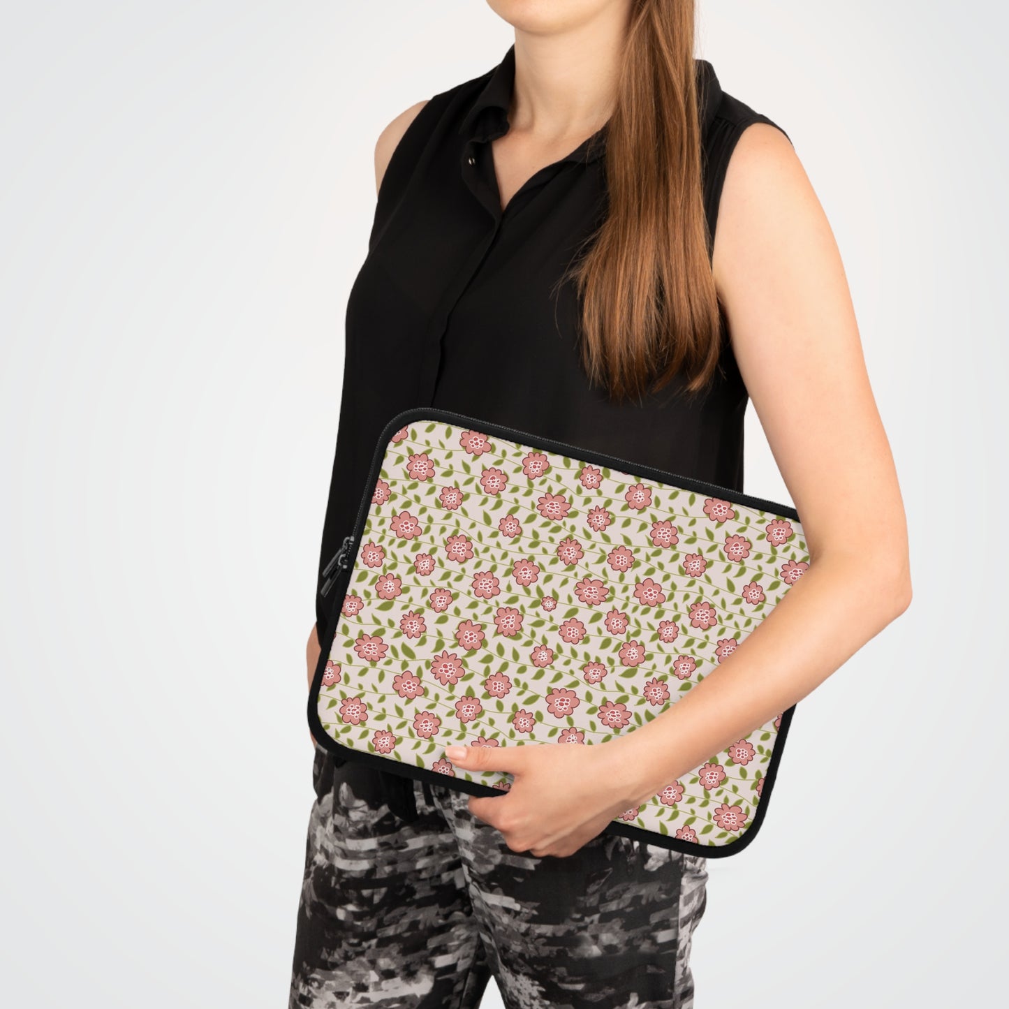 Coral Flowers on Cream Laptop Sleeve