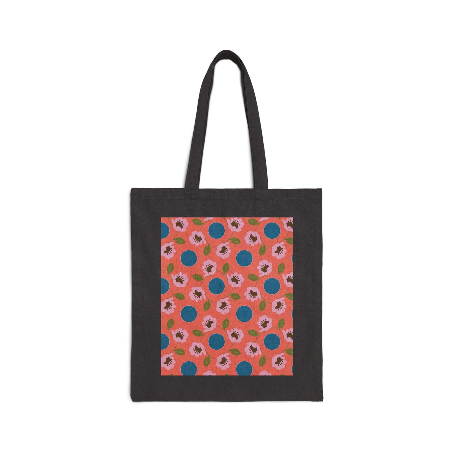 Wildflowers with Dots in Coral and Blue Cotton Canvas Tote Bag