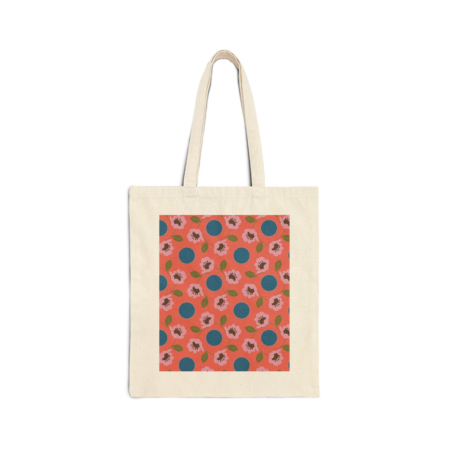 Wildflowers with Dots in Coral and Blue Cotton Canvas Tote Bag