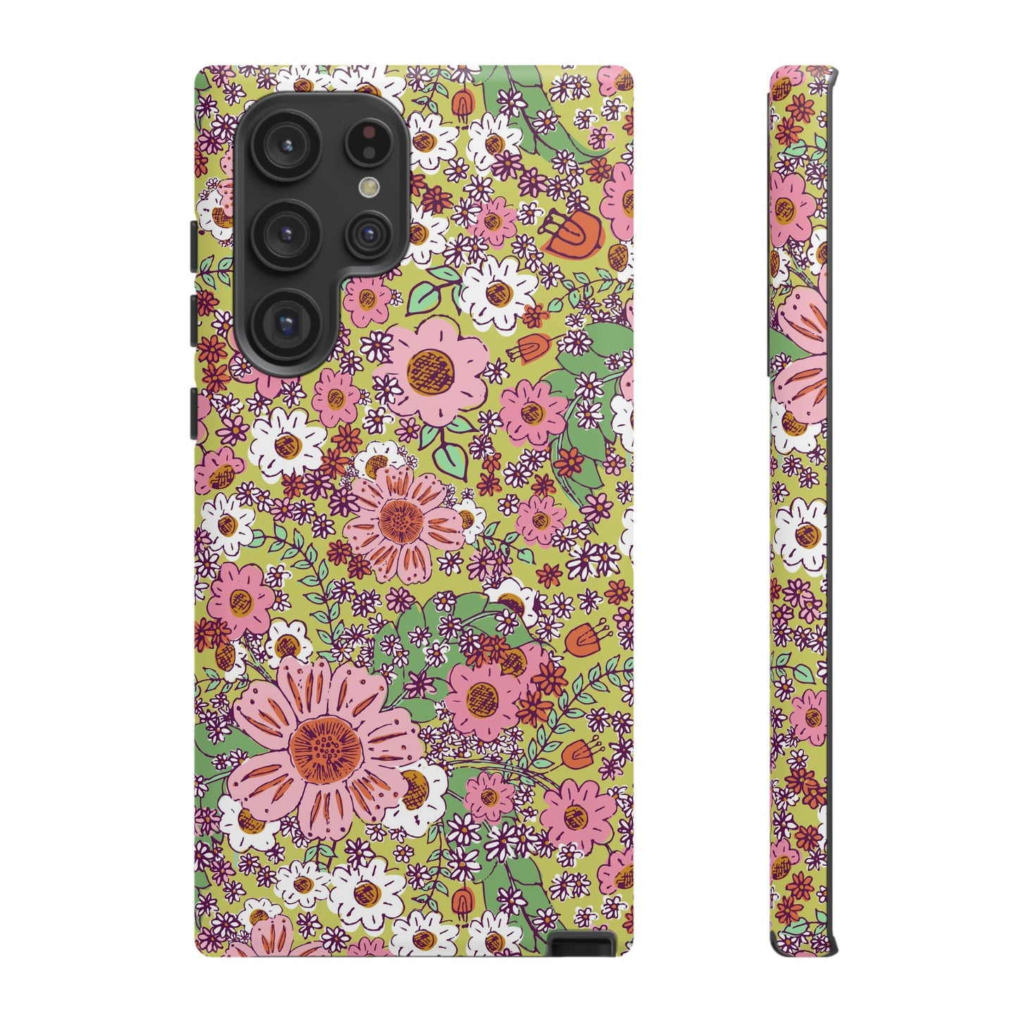 Cheerful Watercolor Flowers on Bright Green Tough Cases for Google Pixel