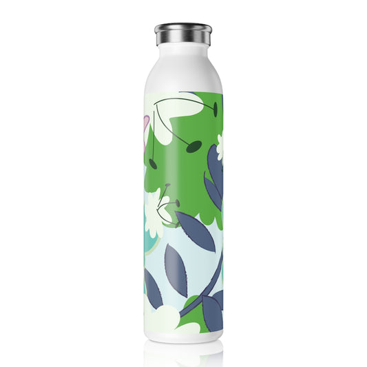 Mid Mod Floral in Blue and Green Slim Water Bottle