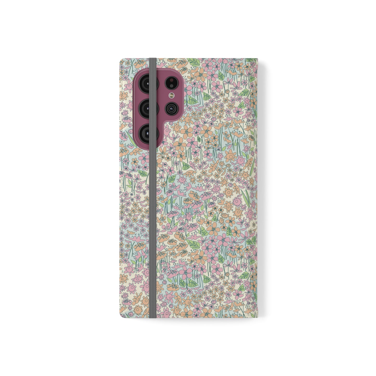 Orange and Pink Flowers on Blue Dot Flip Cases for Samsung