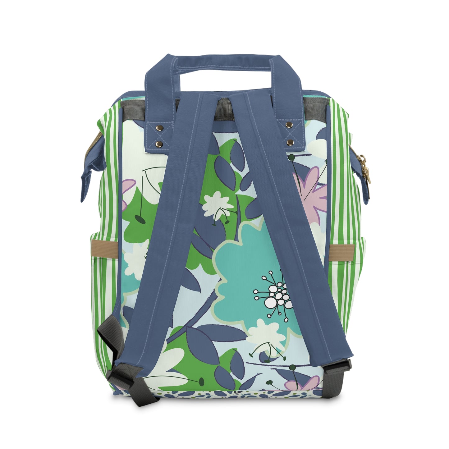 Mid Mod Floral in Blue and Green Multifunctional Diaper Backpack