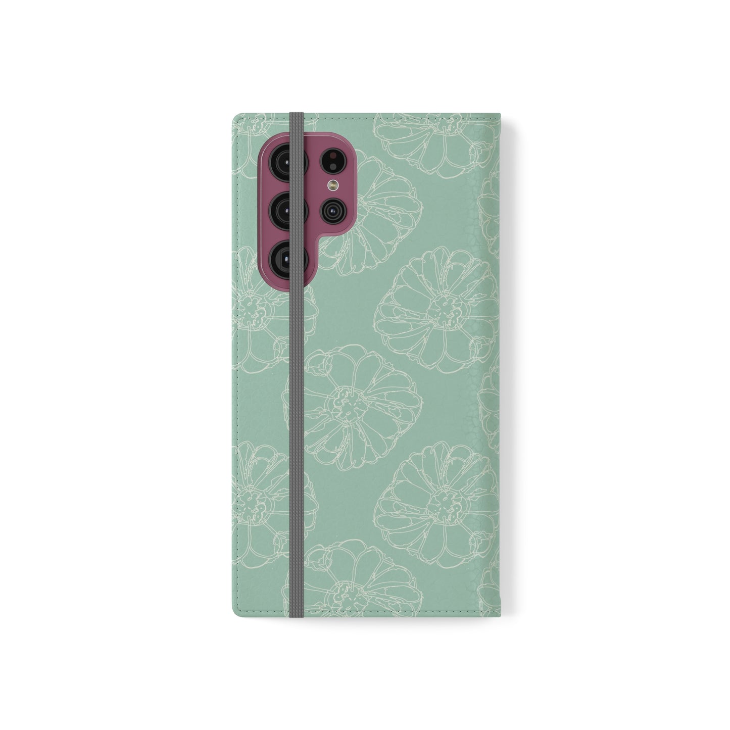 Cream Flower Outline on Aqua Flip Cases for Samsung