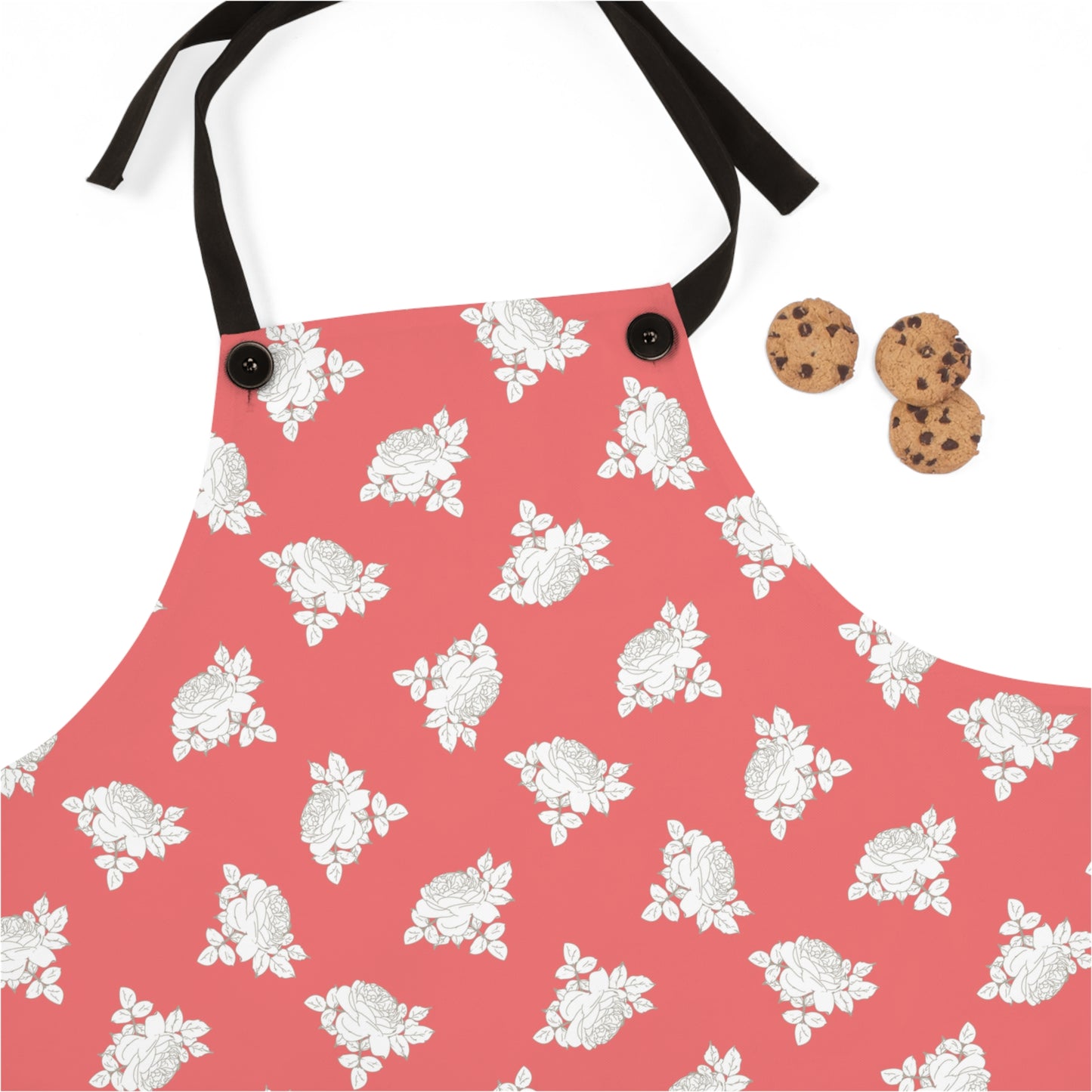 Cream Roses on Coral Apron