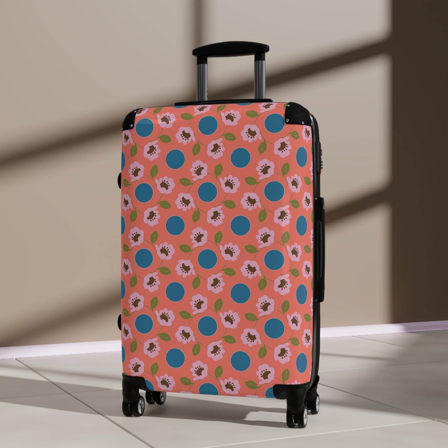 Wildflowers with Dots in Coral and Blue Suitcase