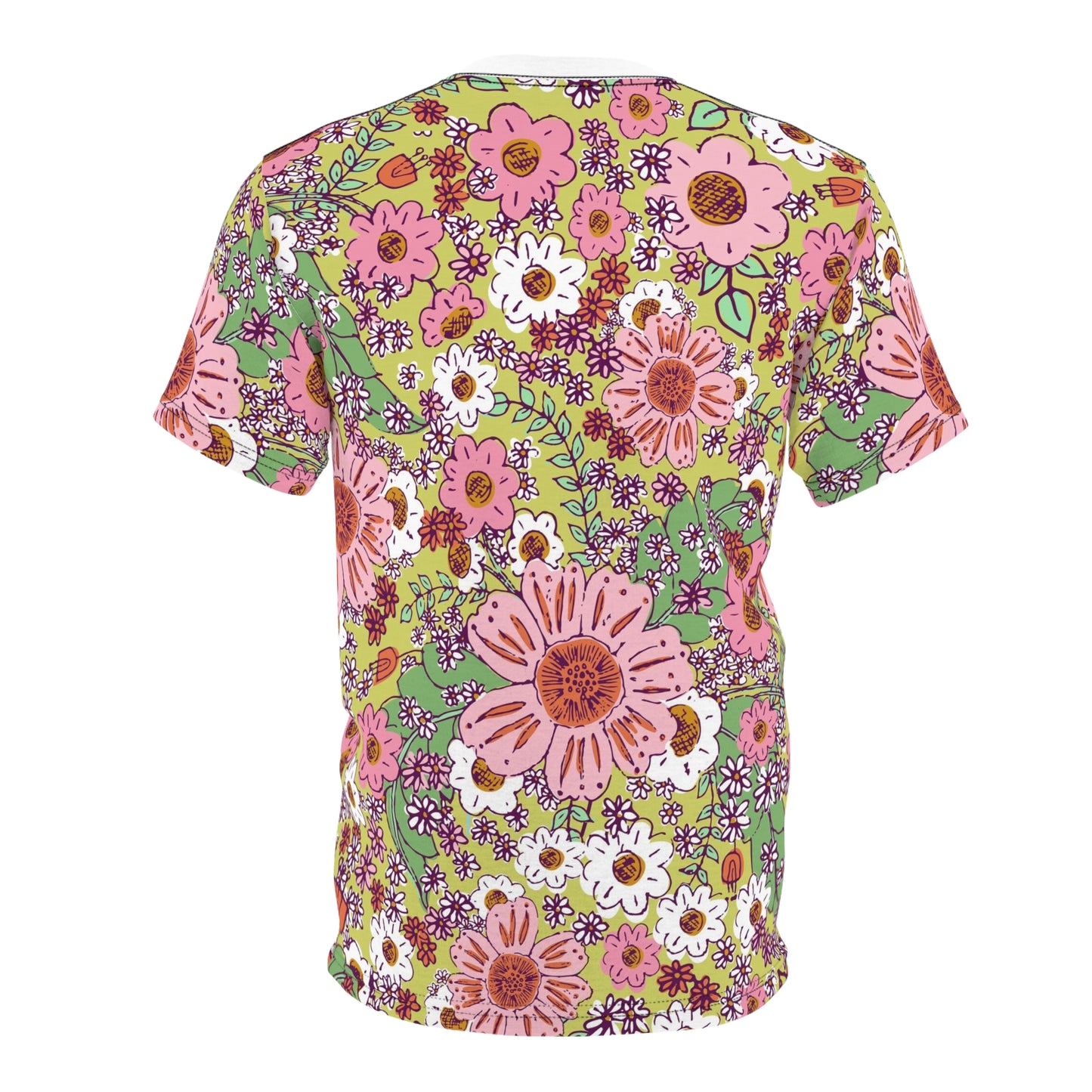 Cheerful Watercolor Flowers on Bright Green Tee