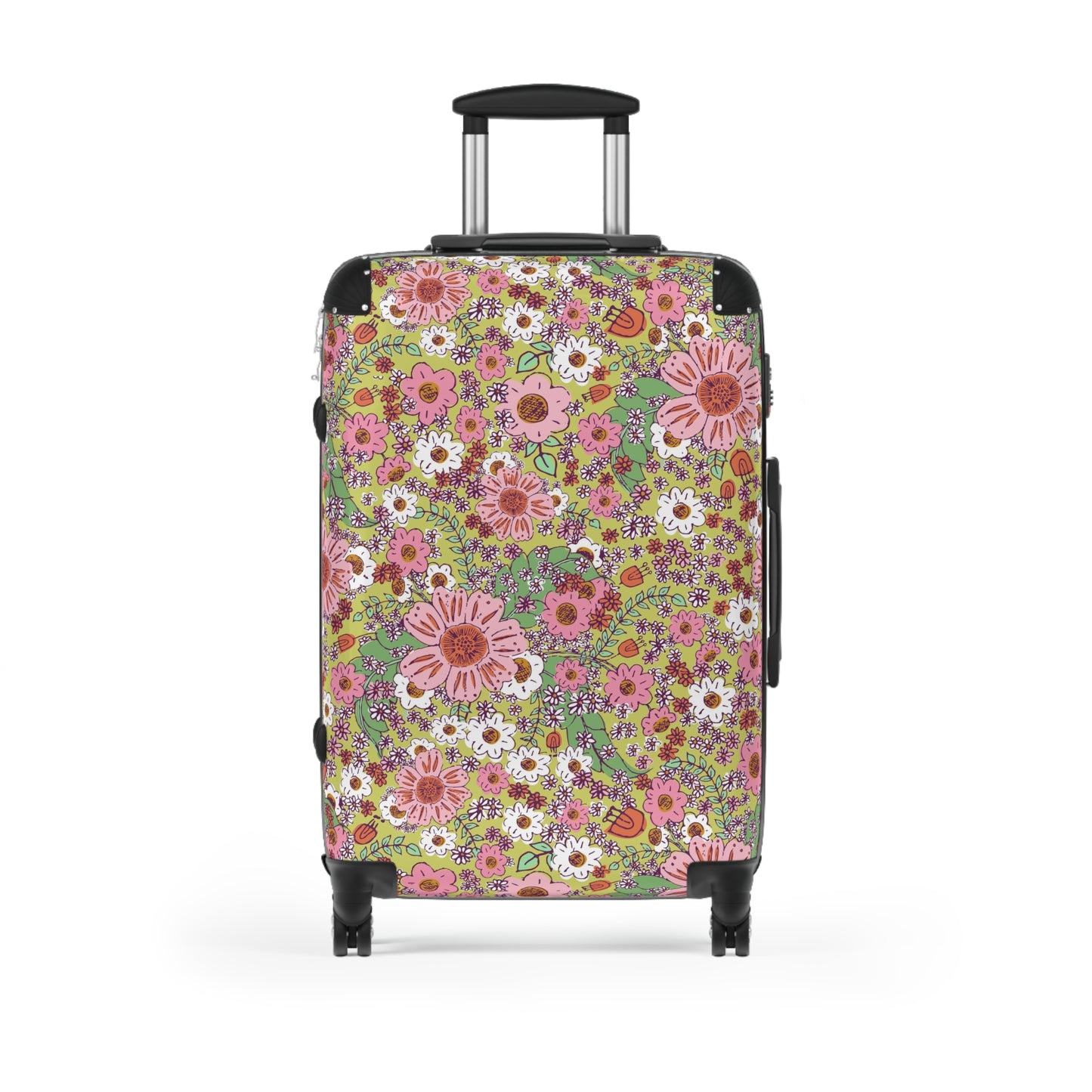 Cheerful Watercolor Flowers on Bright Green Suitcase