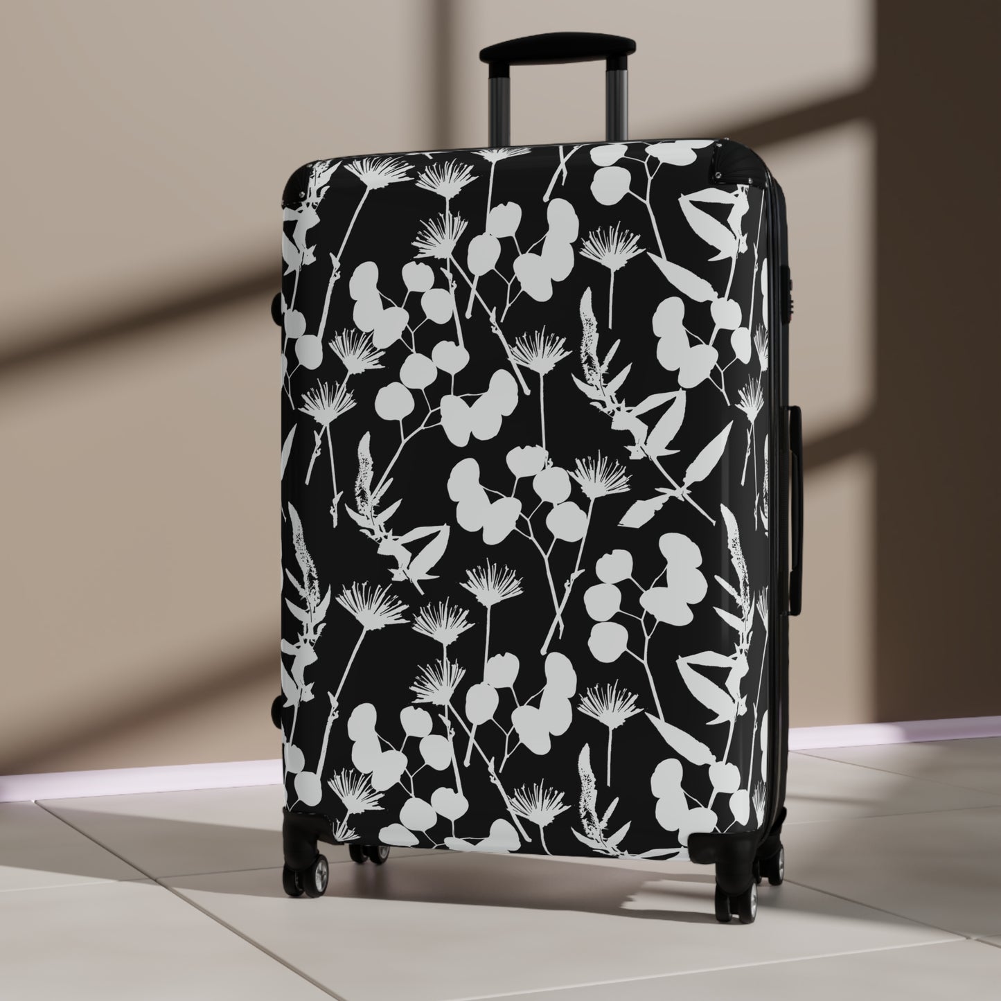 Black and White Floral Suitcase