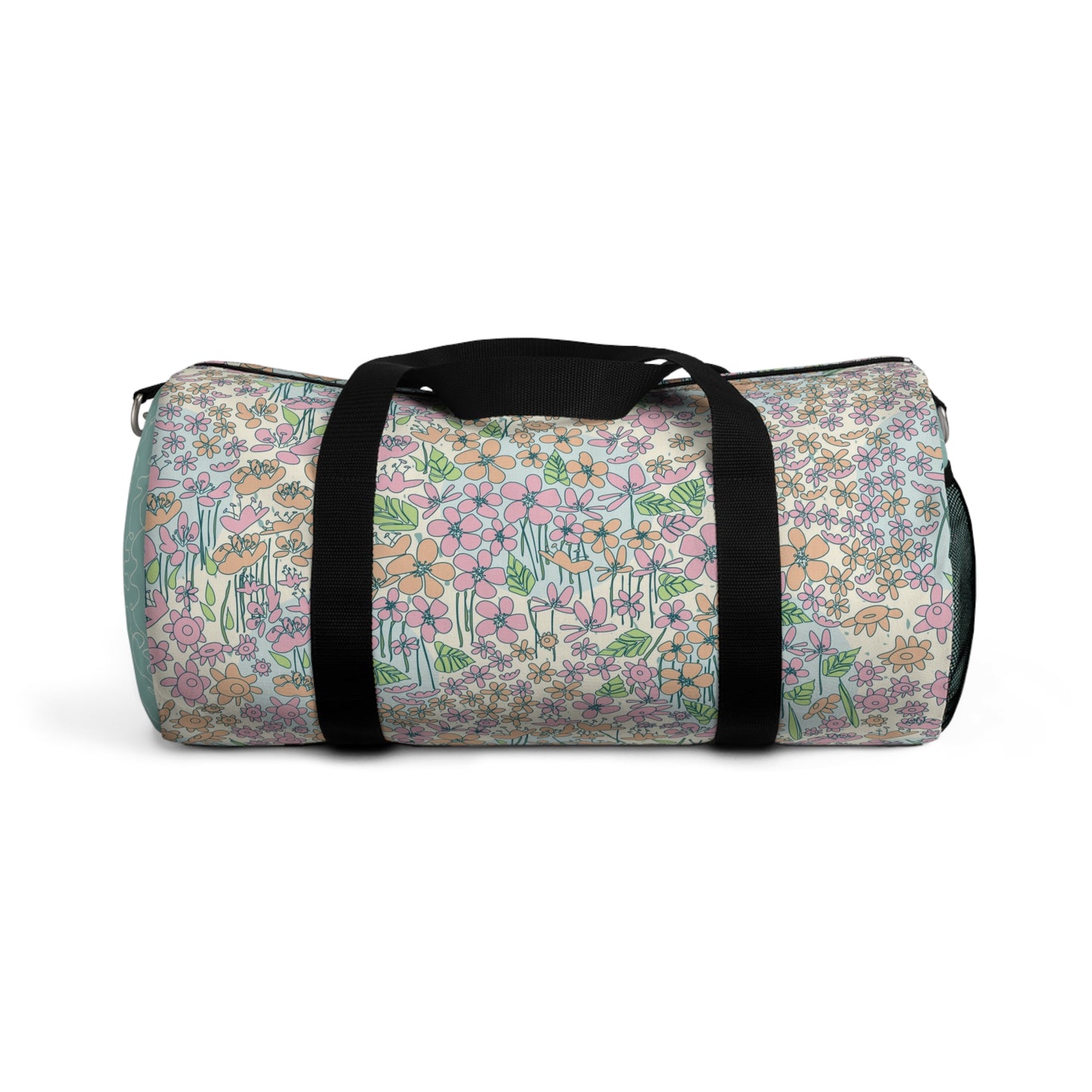 Orange and Pink Flowers on Blue Dot Duffel Bag