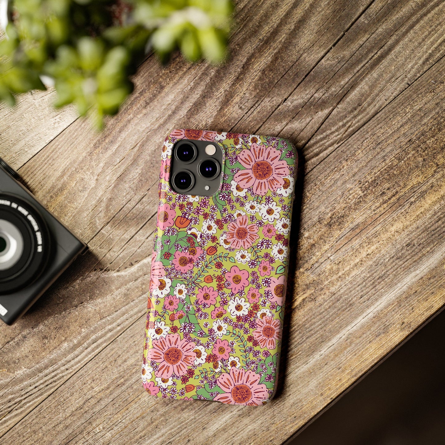 Cheerful Watercolor Flowers on Bright Green Slim Phone Cases