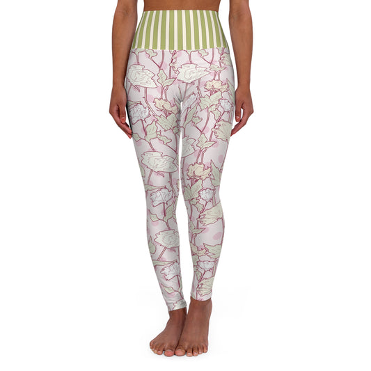 Roses and Dots in Pink High Waisted Yoga Leggings
