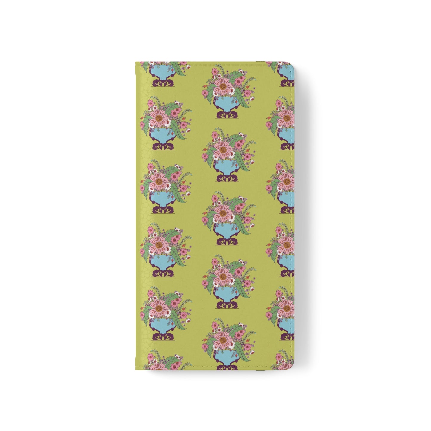 Cheerful Watercolor Flowers in Vase on Bright Green Flip Cases for Samsung