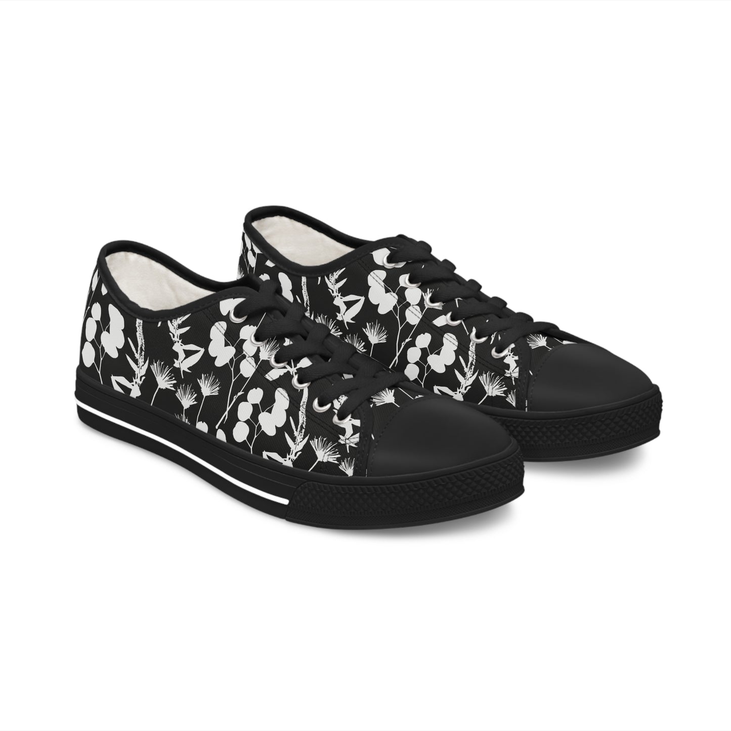 Black and White Floral Women's Low Top Sneakers