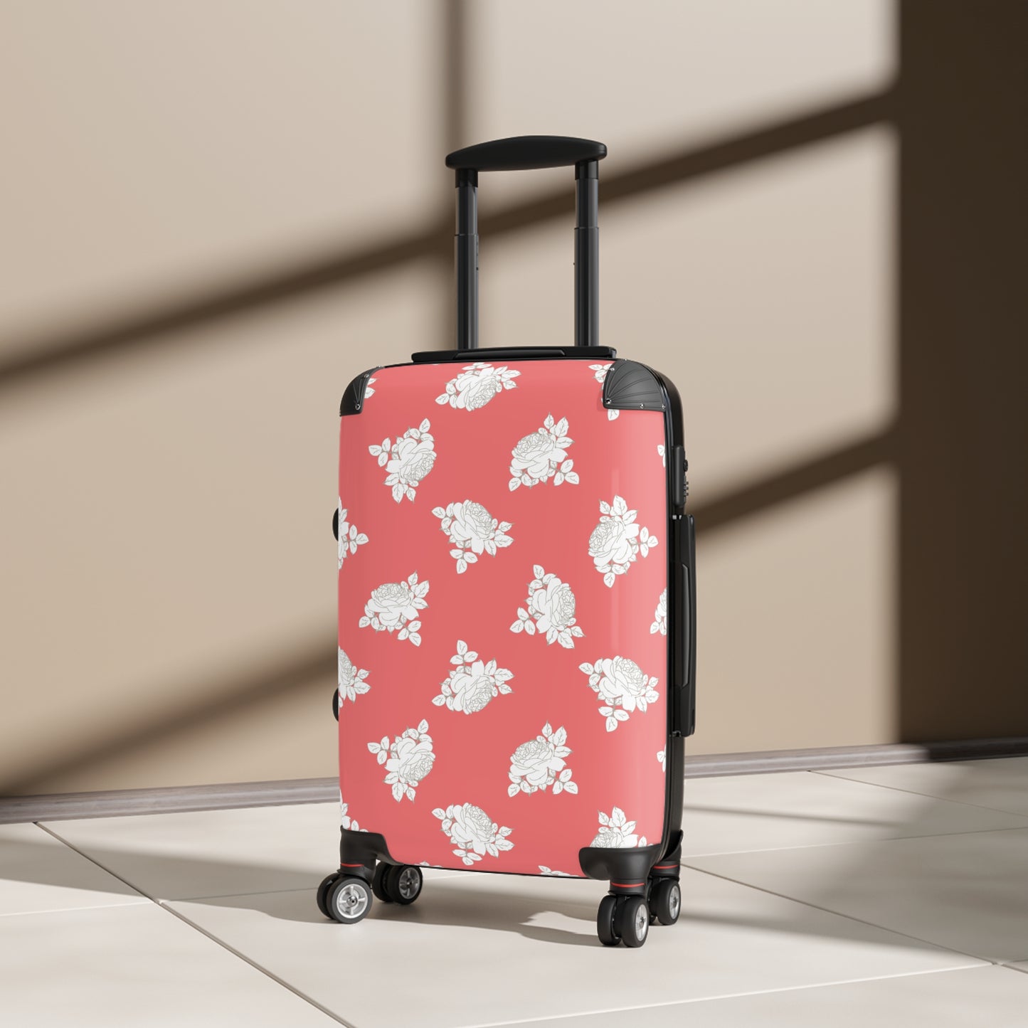 Cream Roses on Bright Coral Suitcase