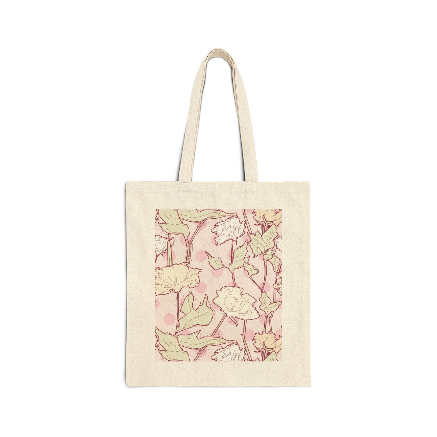 Roses and Dots in Pink Cotton Canvas Tote Bag