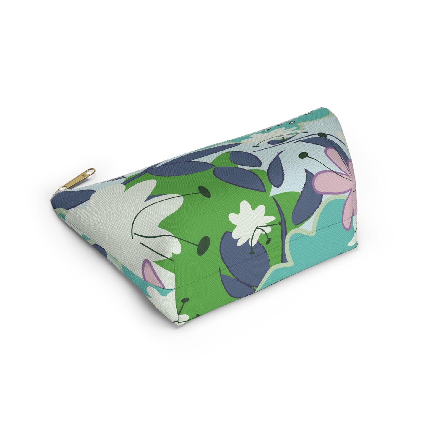 Mid Mod Floral Blue and Green Accessory Pouch w T-bottom